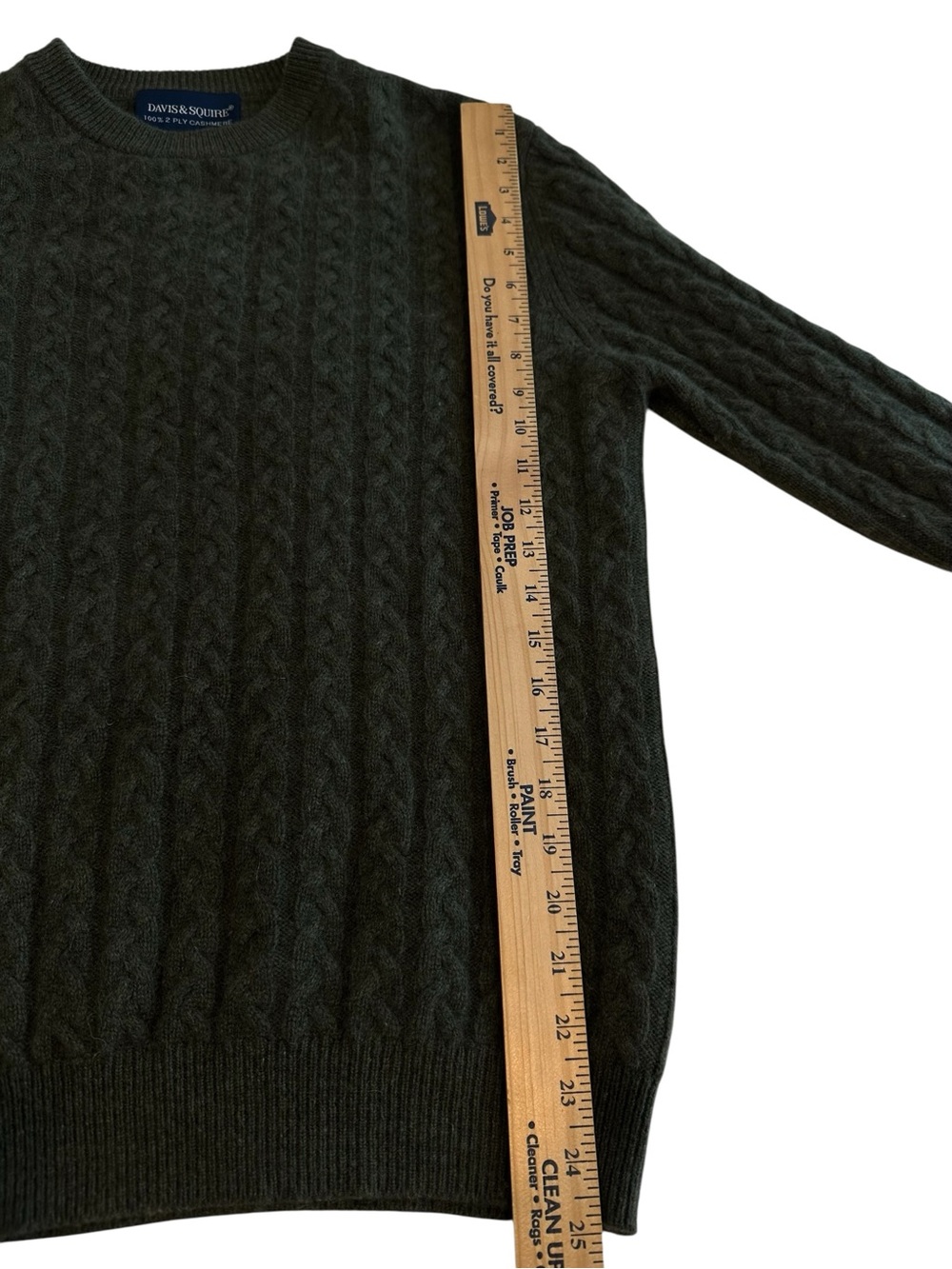 Classic Davis & Squire 2-ply Cashmere Olive Cable Knit Crewneck Sweater - Picture 4 of 10